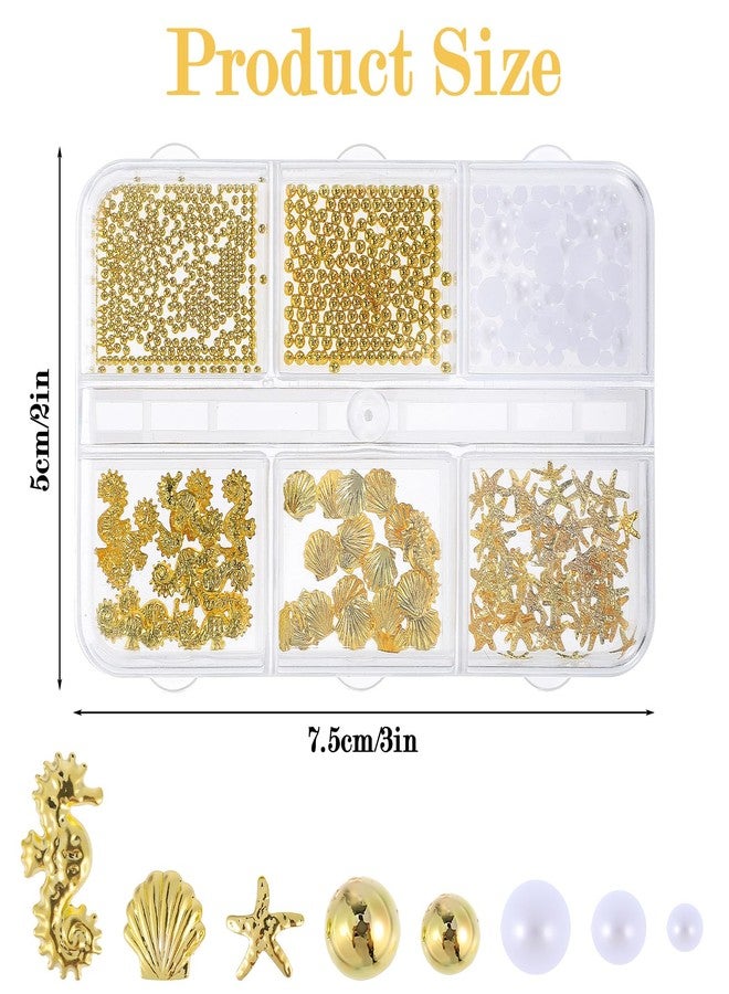 Ajcotahm Beach Nail Charms Gold Seashell 3D Nail Art Decorations with Starfish, Seahorse Alloy Rhinestones for Summer Manicure DIY Designs - Image 2